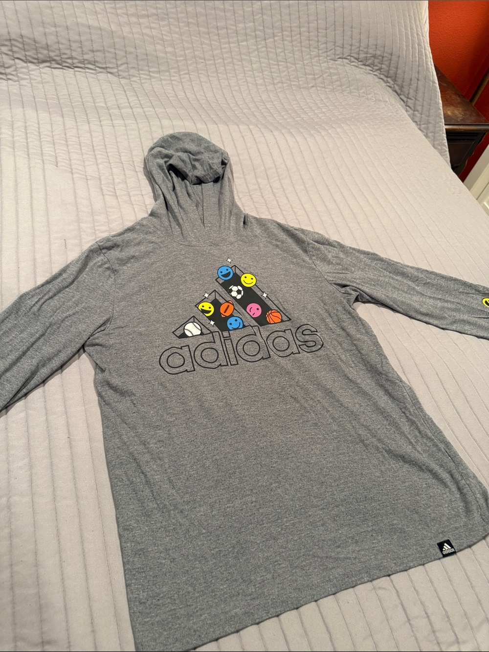 adidas Gray Kids Hoodie Tee with Colorful Sports Icons Boys XL 18/20